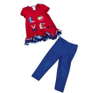 Bonnie Jean Kids Red Love School Applique Ruffle Shirt & Polka Dot Leggings Set